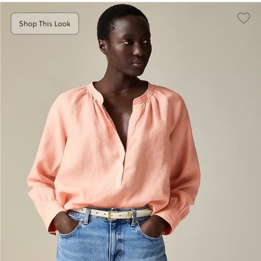 J. Crew Peach Split-Neck Linen Blouse